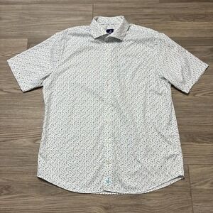 Johnnie-O Short Sleeve Button Down White Pattern Shirt Size Large Golf Preppy